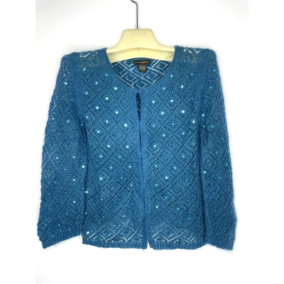 Banana Republic Sweaters - BANANA REPUBLIC Women's Navy‎ Blue Wool Mohair Sweater Sparkly Cardigan Medium